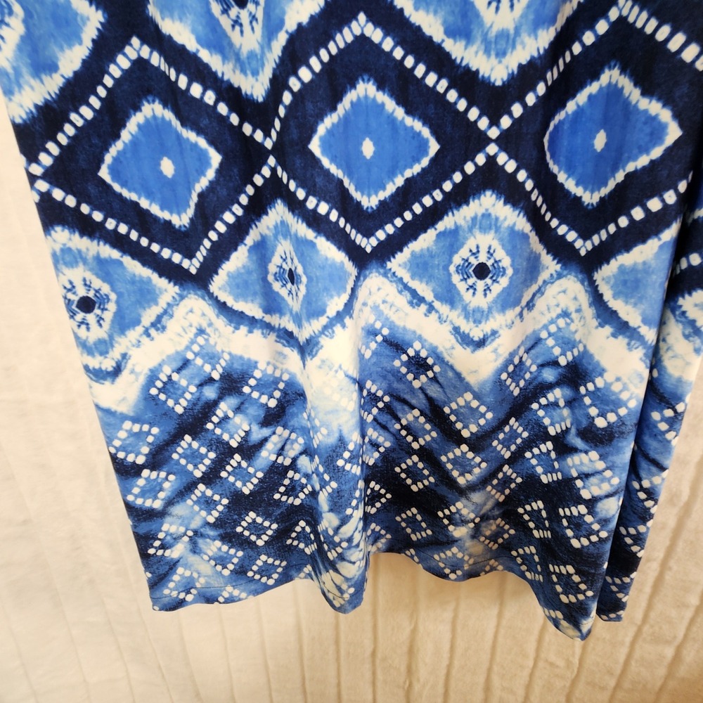 Chico's 4 Blue White Ikat Diamond Print Maxi Skirt Size 20/22 XXL Stretch Boho - Picture 6 of 7